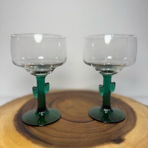Libbey Cactus Margarita Cocktail Glass 12 oz Juniper Green Stem Saguaro Set Of 2